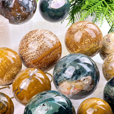 Ocean Jasper Polished Crystal Sphere YOU CHOOSE #2 closeup of several spheres for detail