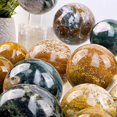 Ocean Jasper Polished Crystal Sphere YOU CHOOSE #2 closeup of several spheres for detail