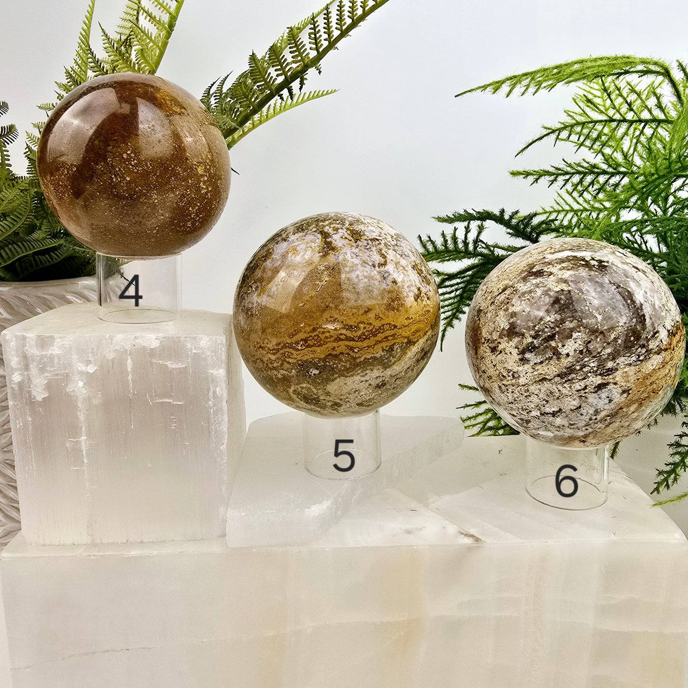 Ocean Jasper Polished Crystal Sphere YOU CHOOSE #2 spheres 4, 5, and 6 labeled