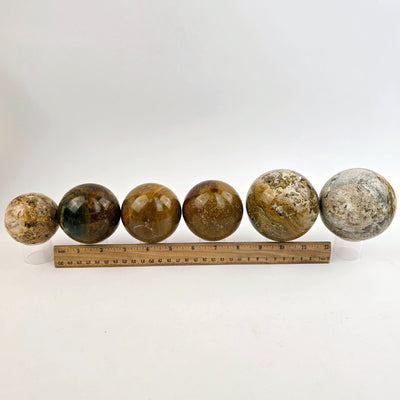 Ocean Jasper Polished Crystal Sphere YOU CHOOSE #2 spheres 1-6 with ruler for size reference