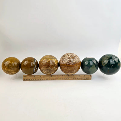 Ocean Jasper Polished Crystal Sphere YOU CHOOSE #2 spheres 7-12 with ruler for size reference