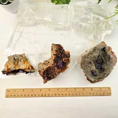 Cubic Purple Fluorite Crystals on Matrix - Rare Find - You Choose variants A, B, and C with ruler for size reference