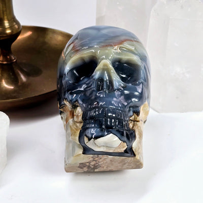 Lava Agate Crystal Skull Carving - One-of-a-Kind front view