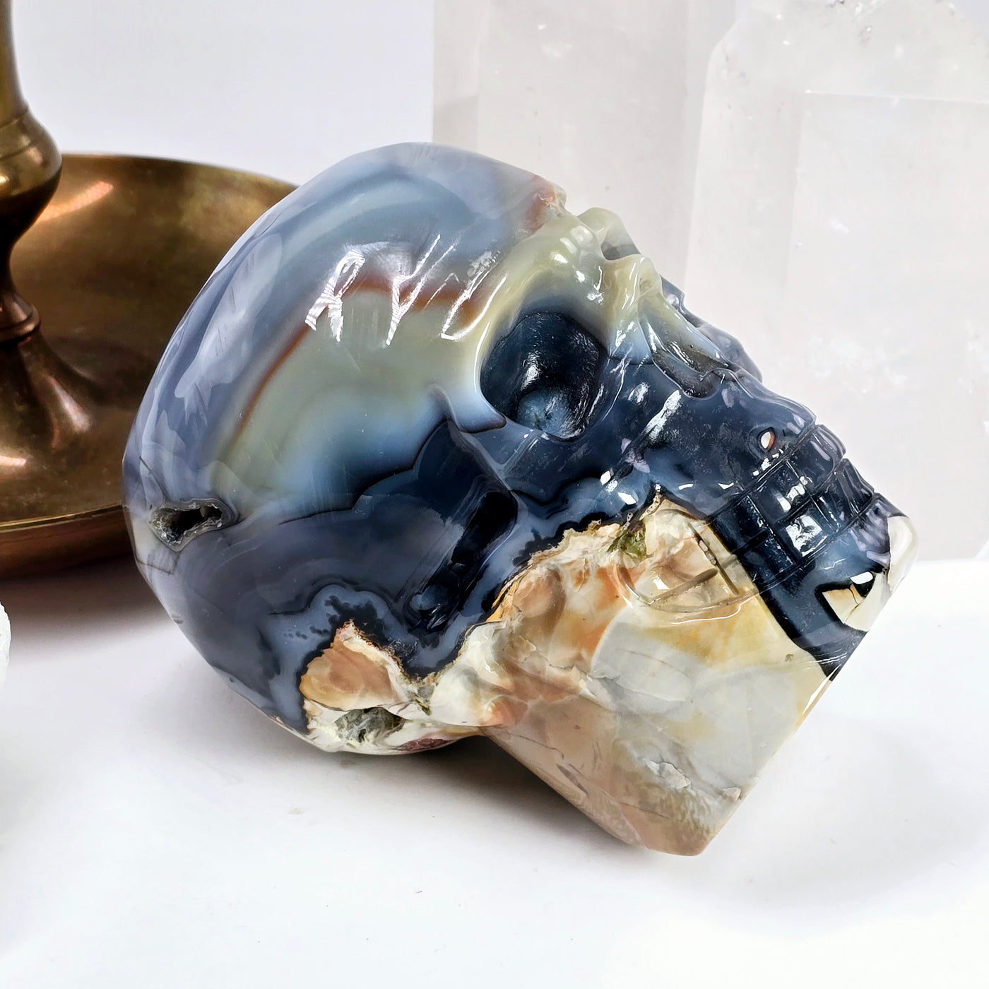 Lava Agate Crystal Skull Carving - One-of-a-Kind side view