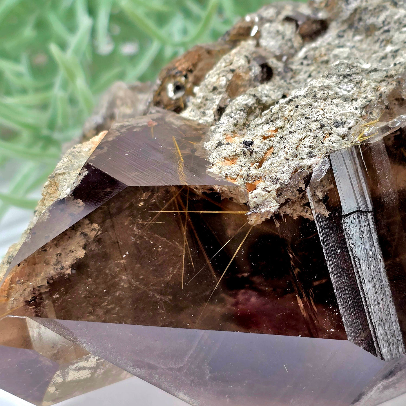 Rutilated Smokey Quartz - Large Crystal Cluster - One-of-a-Kind closeup for detail