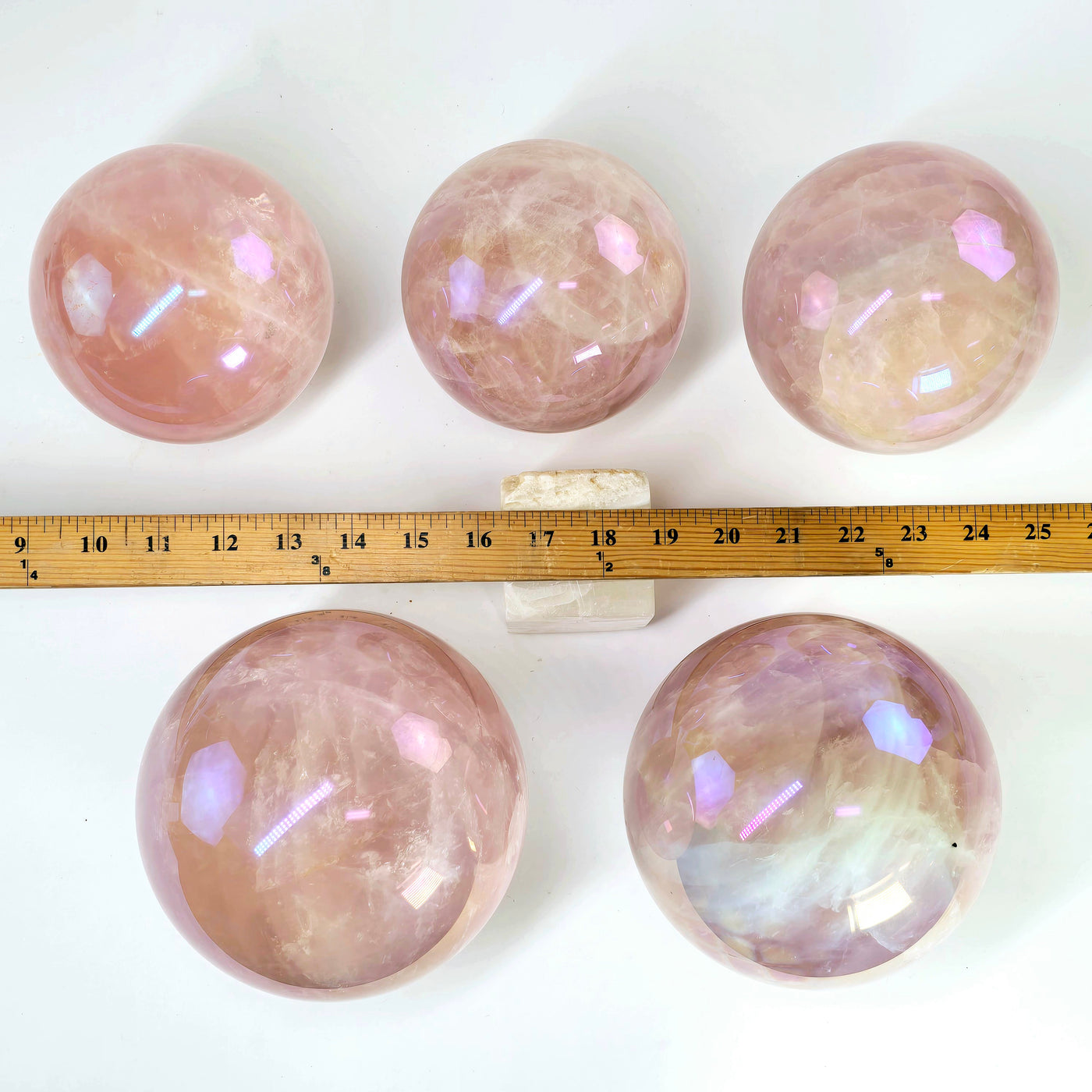 Angel Aura Rose Quartz Large Crystal Sphere - You Choose all variants with ruler for size reference