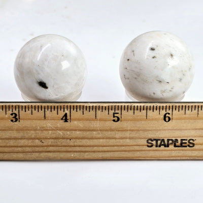 Scolecite Crystal Sphere - You Choose both variants with ruler for size reference