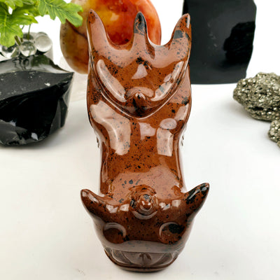 Mahogany Obsidian Crystal Dragon Head Carving front view