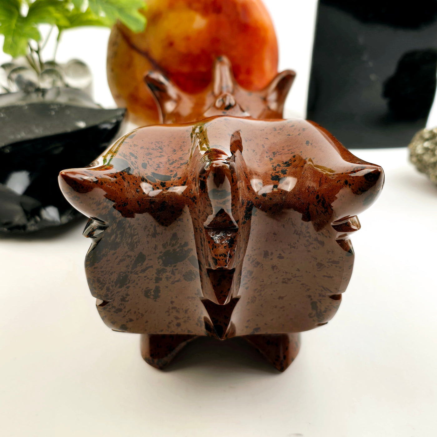 Mahogany Obsidian Crystal Dragon Head Carving back view