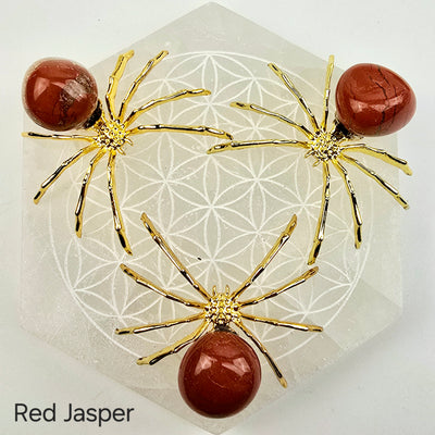 Crystal Spider - Gold-Toned Metal Spider with Tumbled Stone Body - You Choose Stone - Red Jasper variant labeled