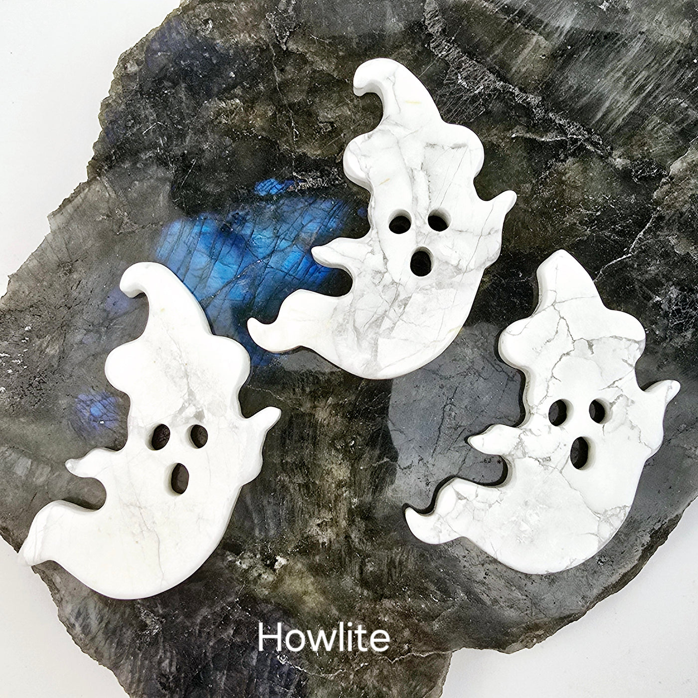 Crystal Ghost with Hat Carving - Halloween Decor - You Choose Stone - Howlite variant labeled