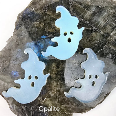 Crystal Ghost with Hat Carving - Halloween Decor - You Choose Stone - Opalite variant labeled