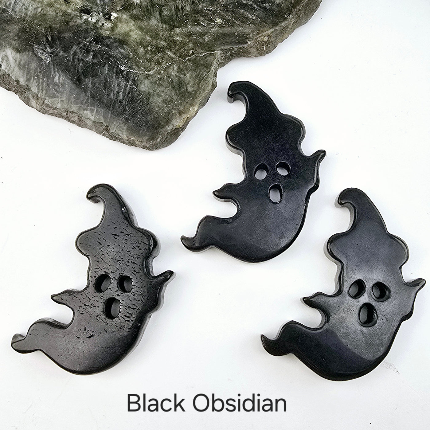 Crystal Ghost with Hat Carving - Halloween Decor - You Choose Stone - Black Obsidian variant labeled