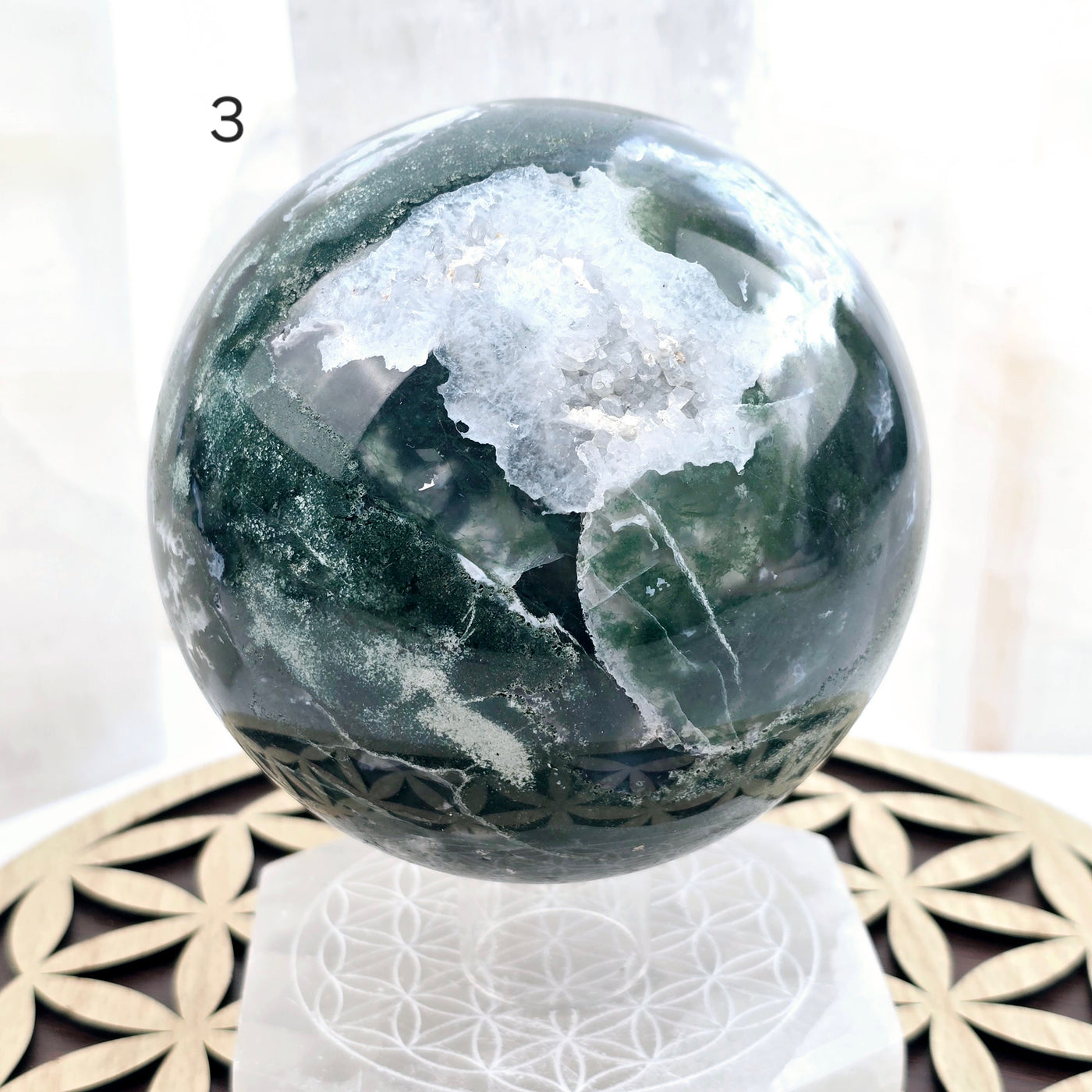 Moss Agate Large Crystal Spheres - You Choose variant 3 labeled