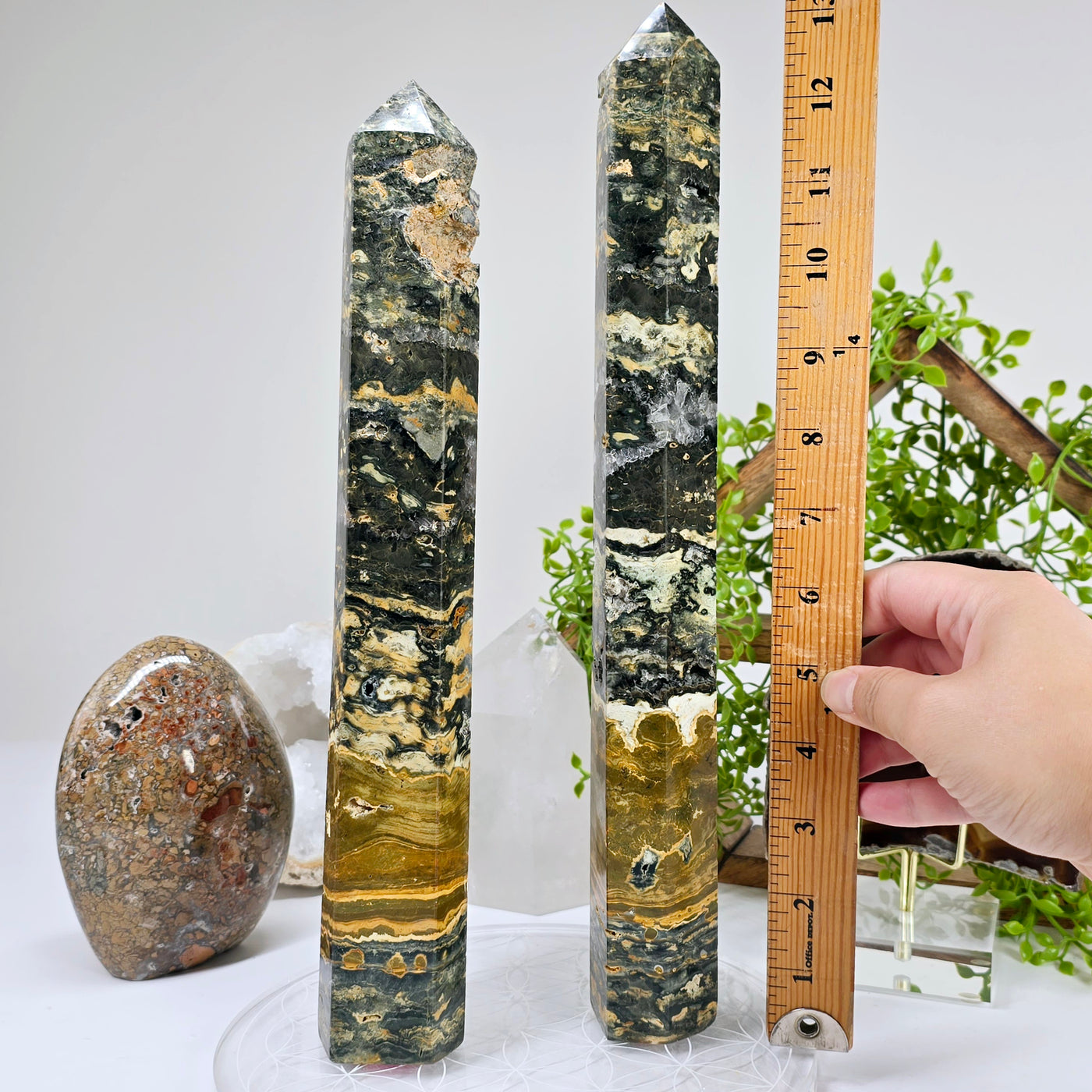 Ocean Jasper Polished Crystal Tower - You Choose #3 both variants with yard stick for size reference