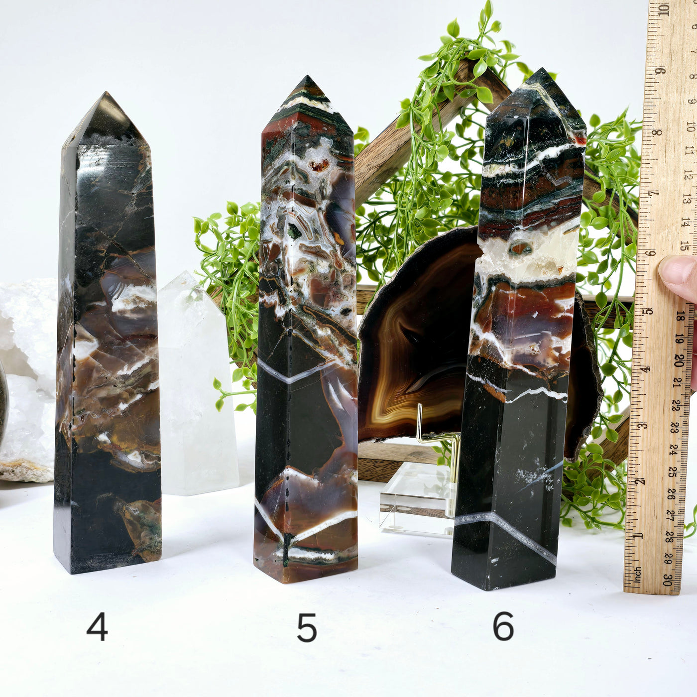 Ocean Jasper Polished Crystal Tower - You Choose #2 variants 4, 5, and 6 labeled with ruler for sizer reference