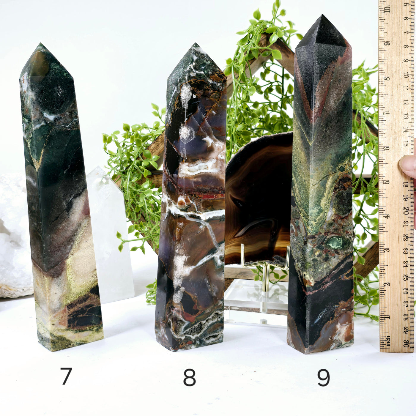 Ocean Jasper Polished Crystal Tower - You Choose #2 variants 7, 8, and 9 labeled with ruler for sizer reference