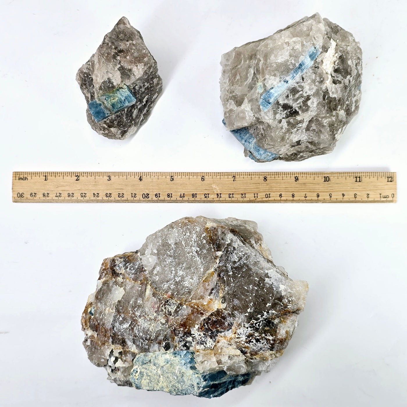 Aquamarine - High Quality Beryl Crystal in Rough Smokey Quartz Matrix - You Choose all variants top view with ruler for size reference