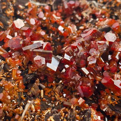 Vanadinite - Large Vanadinite Crystal Cluster on Matrix - High Grade closeup for detail