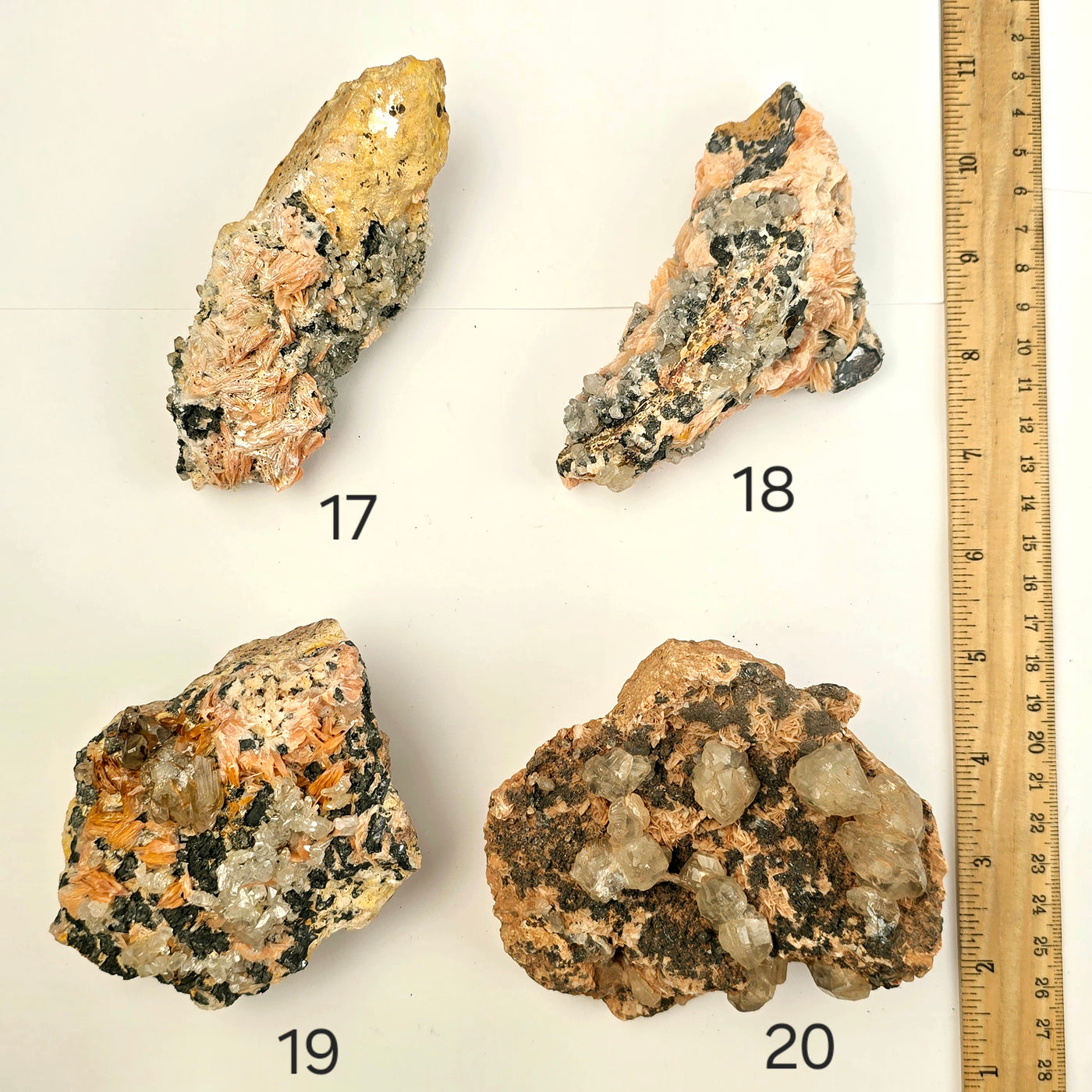 Pink Barite with Galena and Cerussite Crystal Specimen from Morocco - You Choose #2 variants 17, 18, 19, and 20 labeled with ruler for size reference