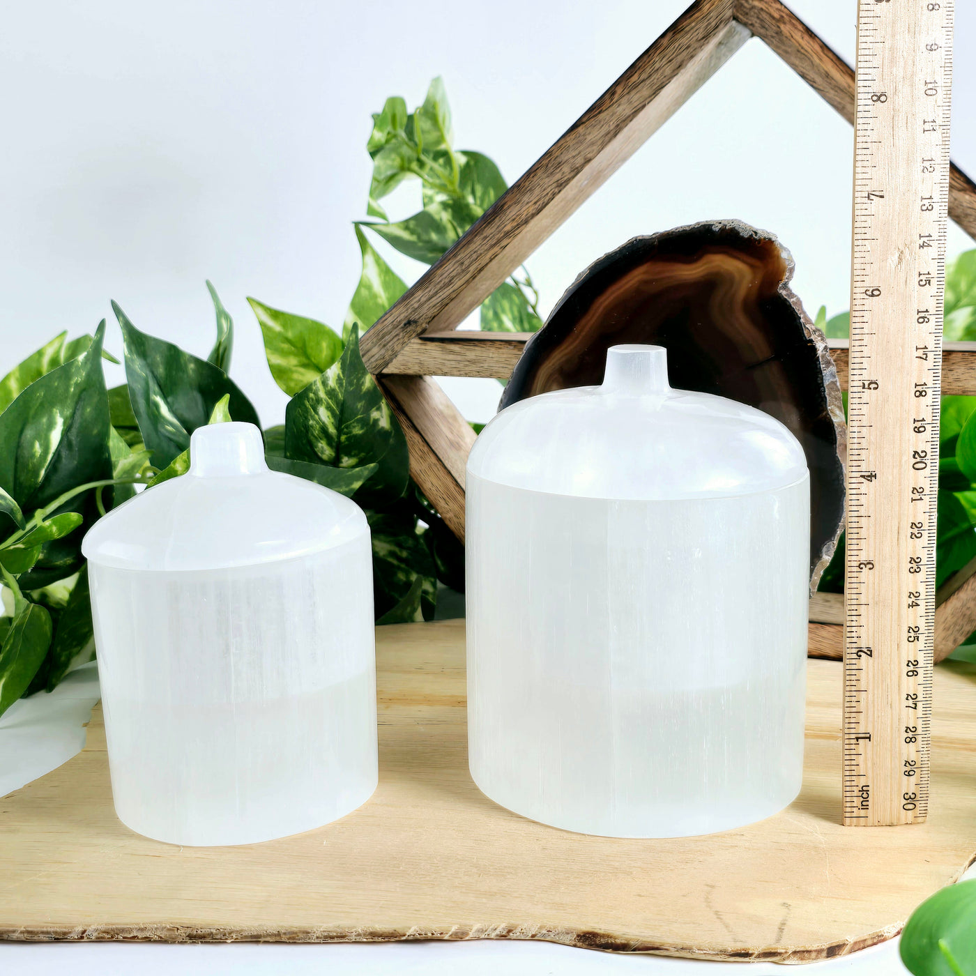 Selenite Crystal Jar with Lid - By Size - with ruler for size reference