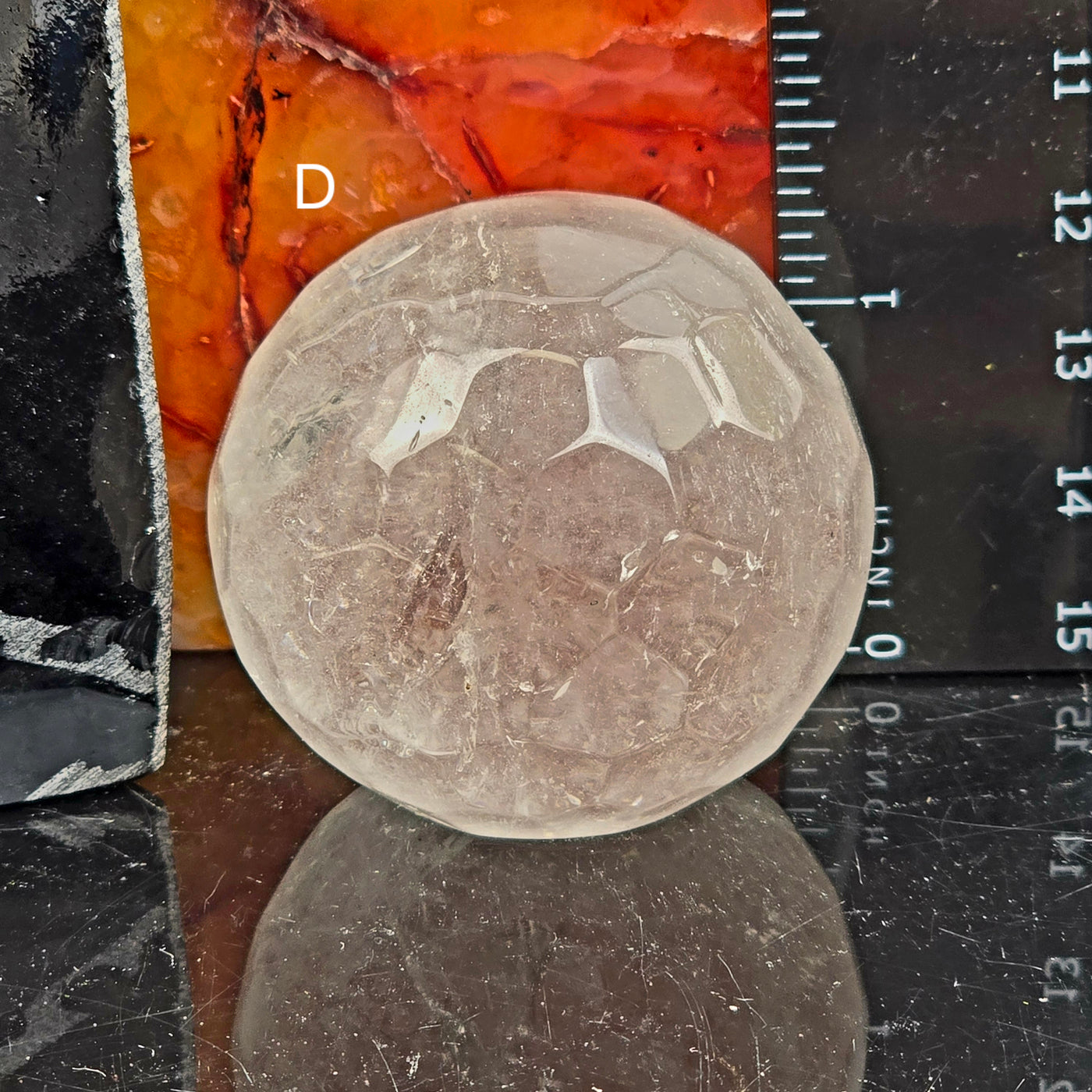 Crystal Quartz Round Faceted Sphere - You Choose variant D labeled with ruler for size reference