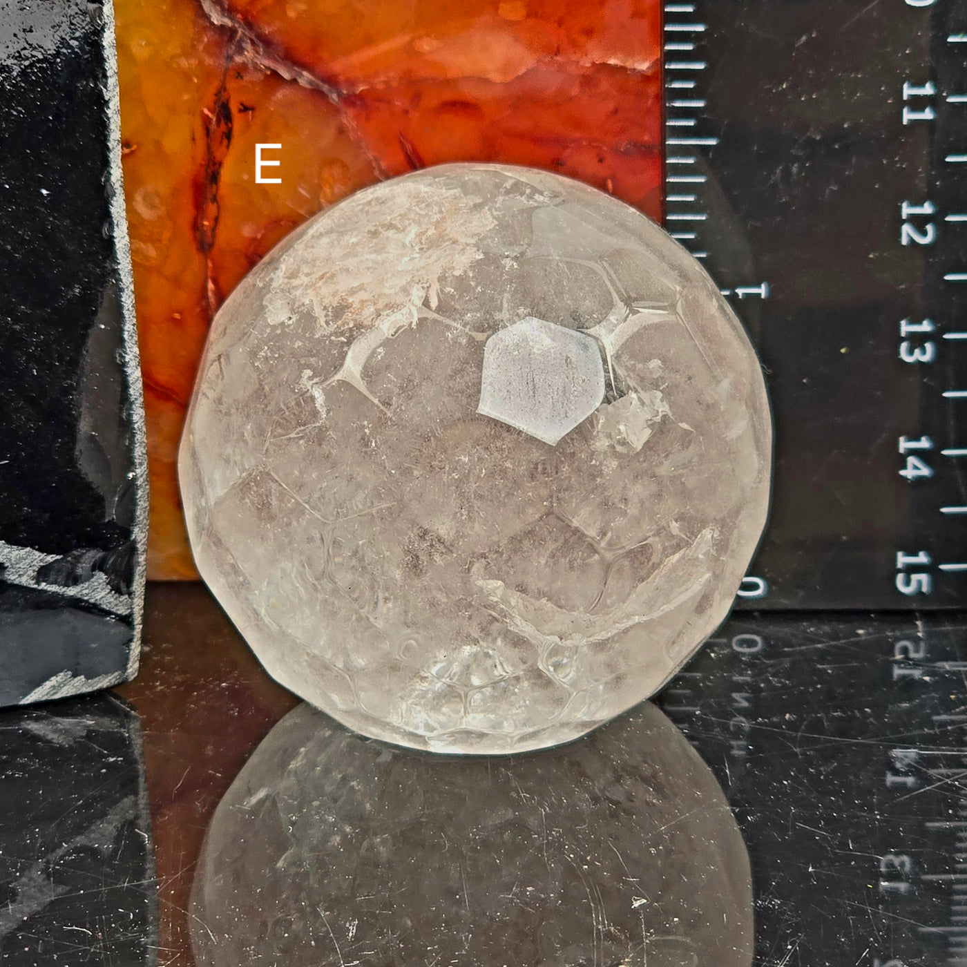 Crystal Quartz Round Faceted Sphere - You Choose variant E labeled with ruler for size reference