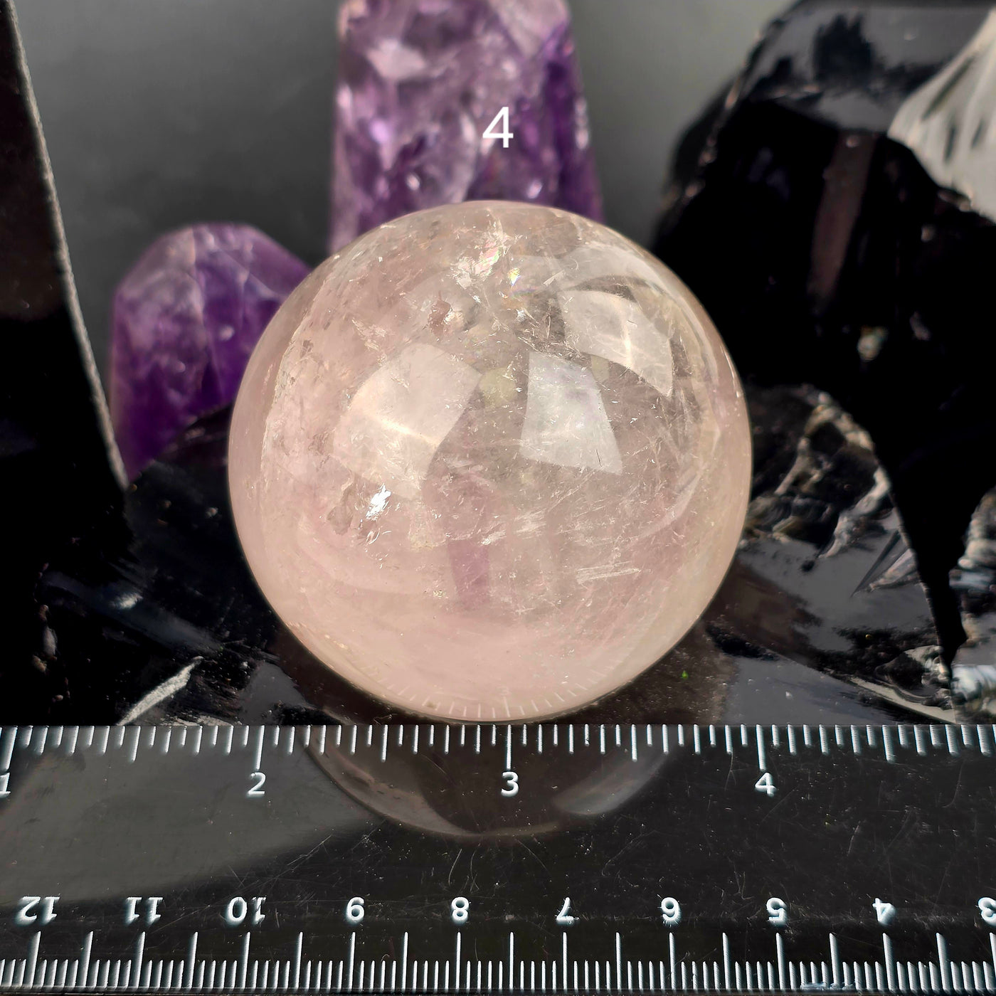 Rose de France Amethyst Crystal Sphere - You Choose variant 4 labeled with ruler for size reference