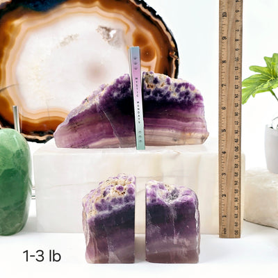 Fluorite Semi Polished Bookends - By Weight - 1-3 pound variant labeled with ruler for size reference