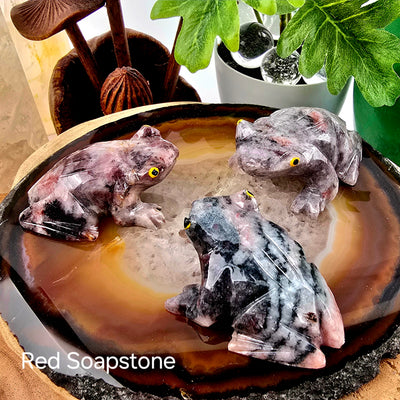 Crystal Frog - Carved Stone Frog from Brazil - You Choose Stone Red Soapstone variant labeled