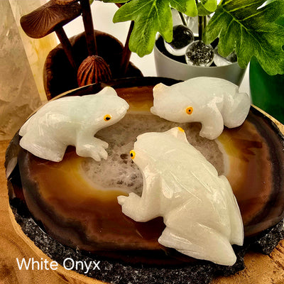 Crystal Frog - Carved Stone Frog from Brazil - You Choose Stone White Onyx variant labeled