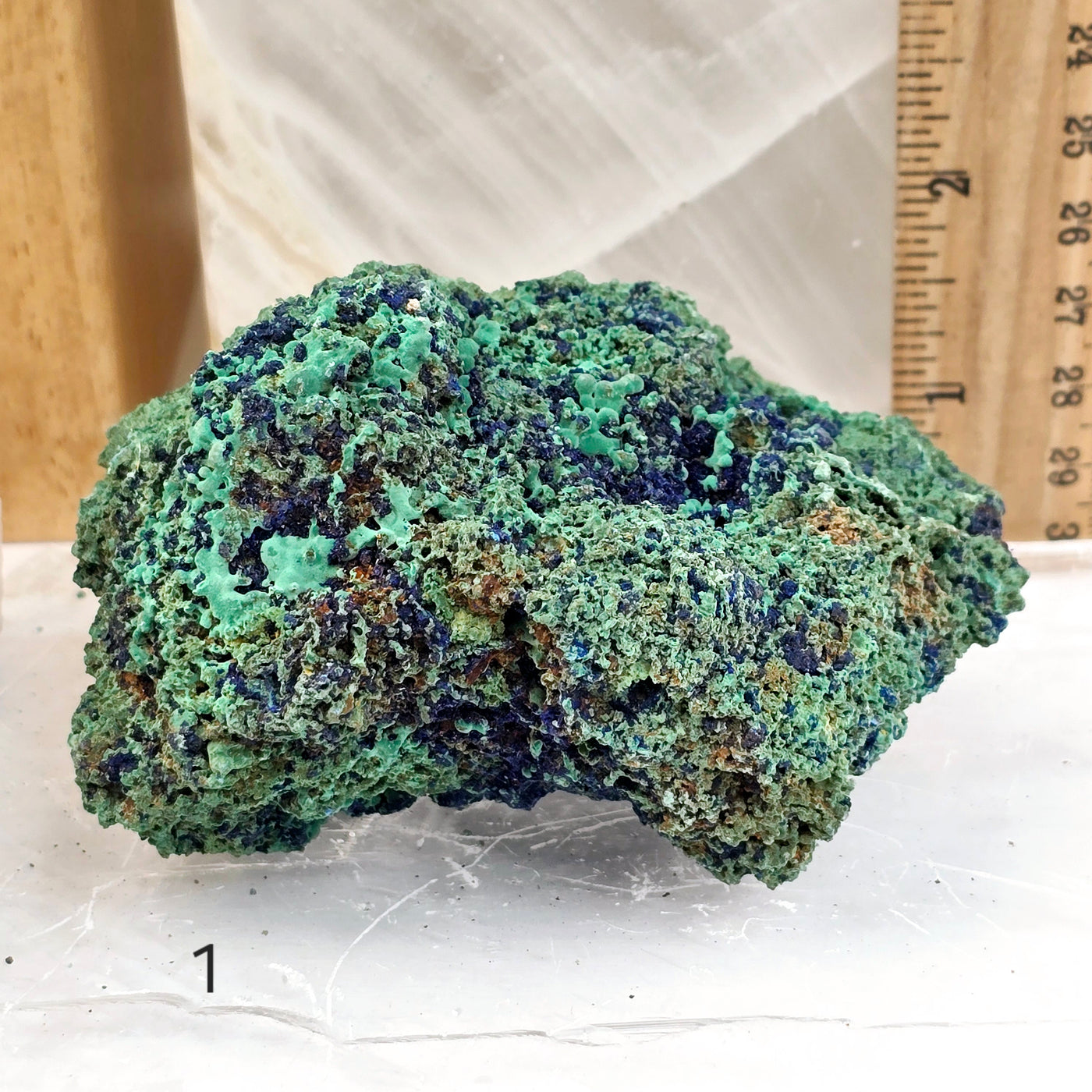 Azurite with Malachite on Matrix - AAA Grade - You Choose - variant 1 labeled with ruler for size reference