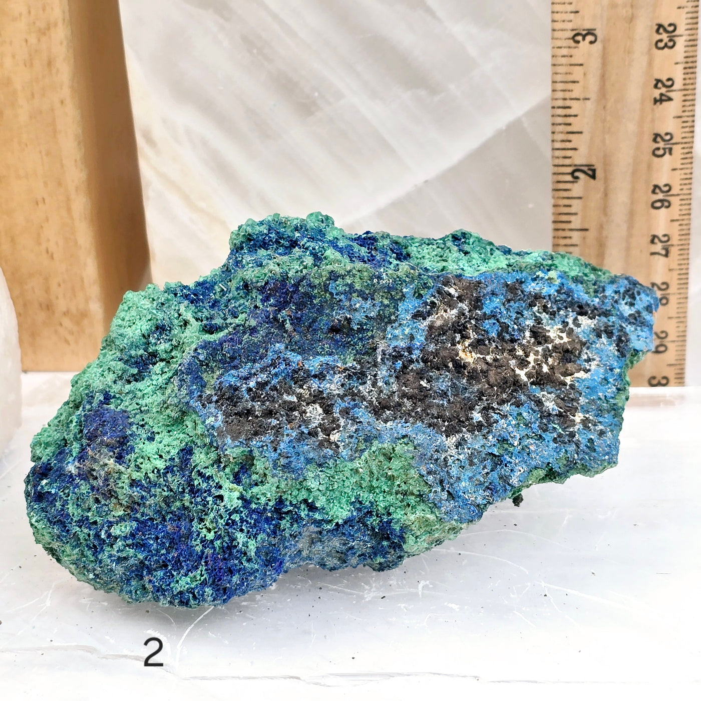 Azurite with Malachite on Matrix - AAA Grade - You Choose - variant 2 labeled with ruler for size reference