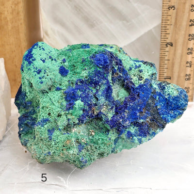 Azurite with Malachite on Matrix - AAA Grade - You Choose - variant 5 labeled with ruler for size reference