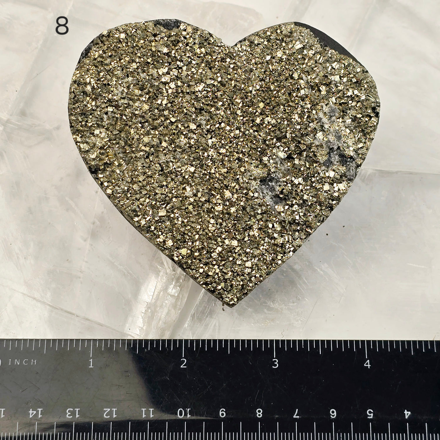 Pyrite on Basalt Crystal Heart - You Choose variant 8 labeled with ruler for size reference