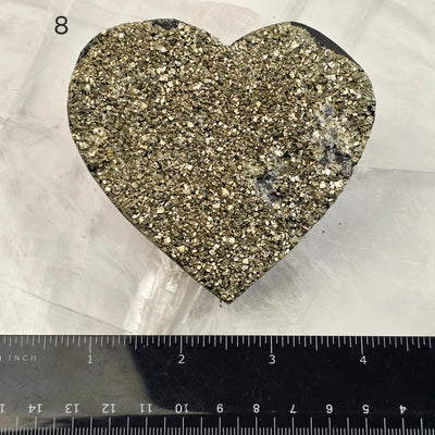 Pyrite on Basalt Crystal Heart - You Choose variant 8 labeled with ruler for size reference