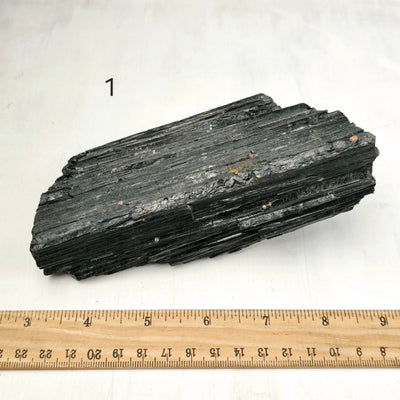 Black Tourmaline Natural Crystal - Rough Stone - You Choose variant 1 labeled with ruler for size reference