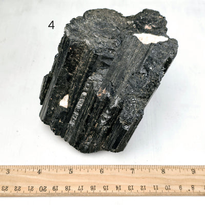 Black Tourmaline Natural Crystal - Rough Stone - You Choose variant 4 labeled with ruler for size reference