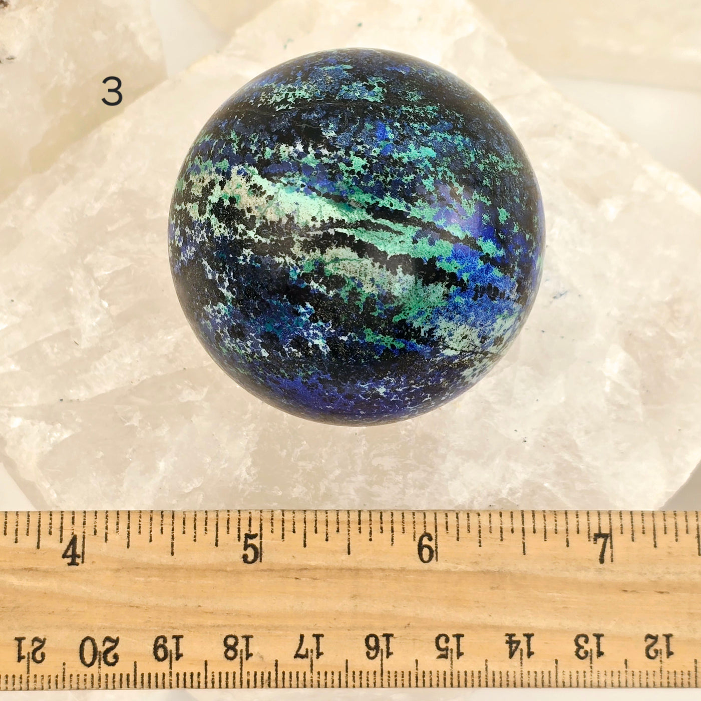 Azurite with Malachite Crystal Sphere - You Choose variant 3 labeled with ruler for size reference