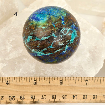 Azurite with Malachite Crystal Sphere - You Choose variant 4 labeled with ruler for size reference