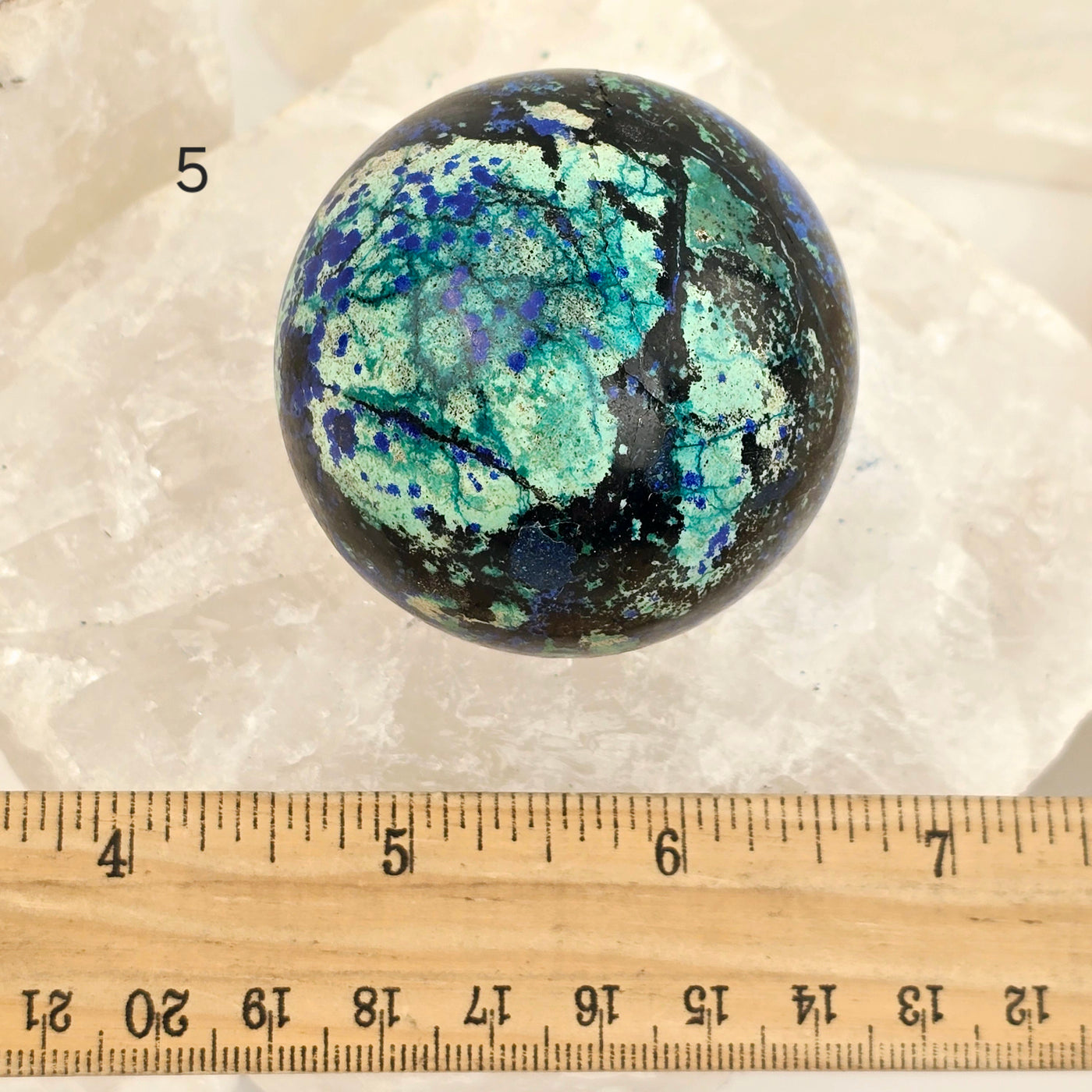 Azurite with Malachite Crystal Sphere - You Choose variant 5 labeled with ruler for size reference