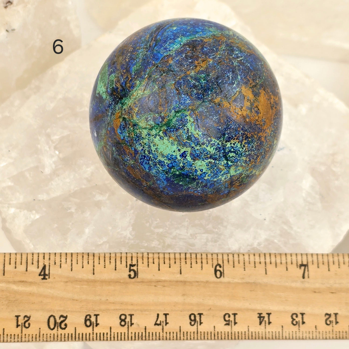 Azurite with Malachite Crystal Sphere - You Choose variant 6 labeled with ruler for size reference