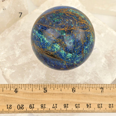 Azurite with Malachite Crystal Sphere - You Choose variant 7 labeled with ruler for size reference