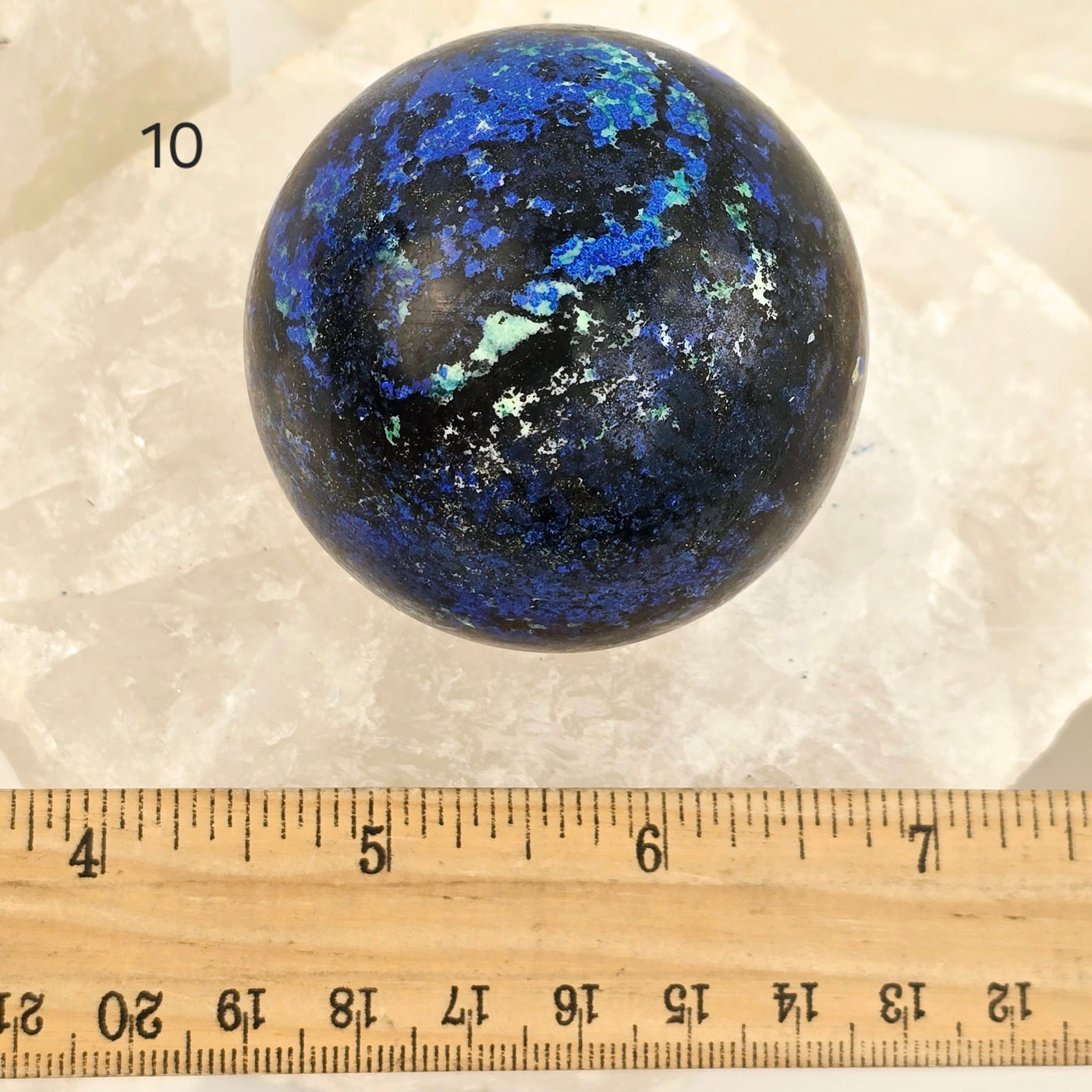 Azurite with Malachite Crystal Sphere - You Choose variant 10 labeled with ruler for size reference