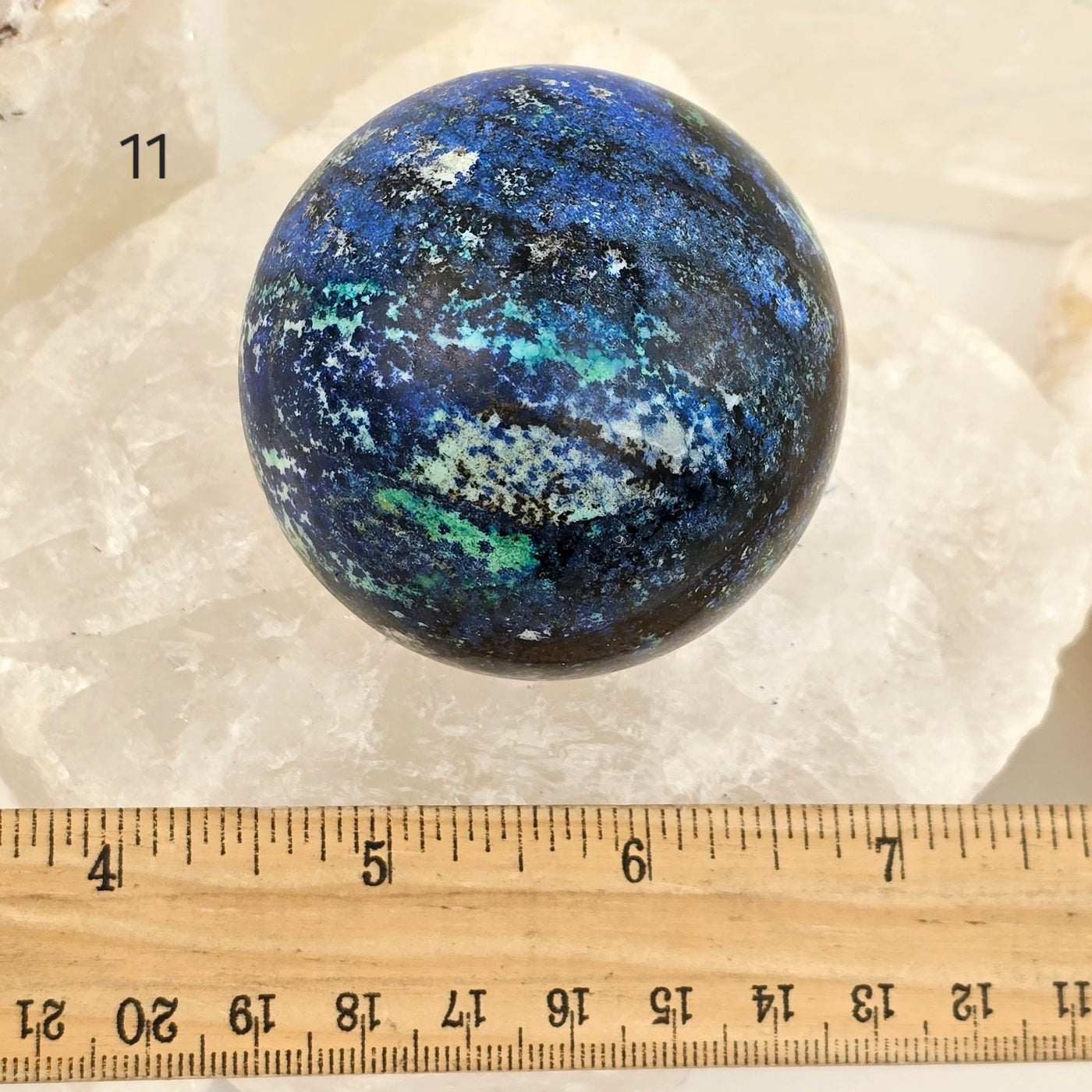 Azurite with Malachite Crystal Sphere - You Choose variant 11 labeled with ruler for size reference