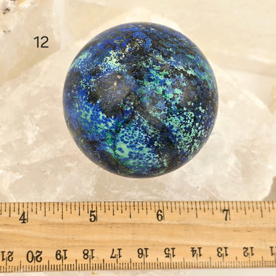 Azurite with Malachite Crystal Sphere - You Choose variant 12 labeled with ruler for size reference