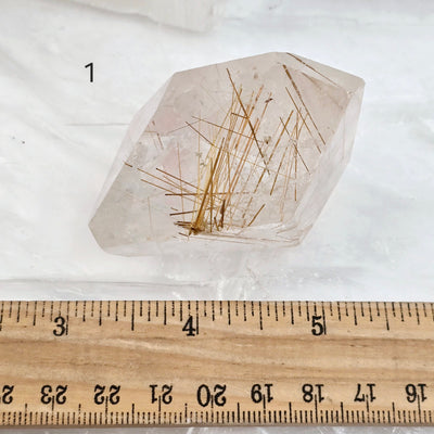 Rutilated Quartz - Polished Freeform Crystal - YOU CHOOSE #2 variant 1 labeled with ruler for size reference