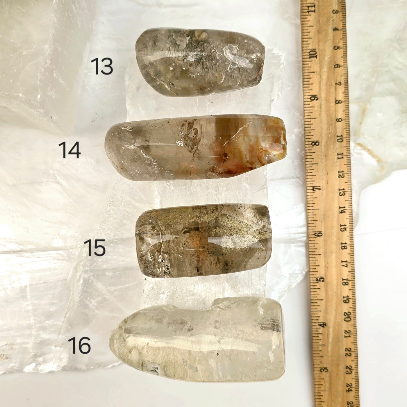 Garden Quartz Small Lodalite Polished Crystal YOU CHOOSE variants 13, 14, 15, and 16 labeled with ruler for size reference