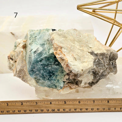 Aquamarine - High Quality Rough Crystals in Matrix - You Choose variant 7 labeled with ruler for size reference