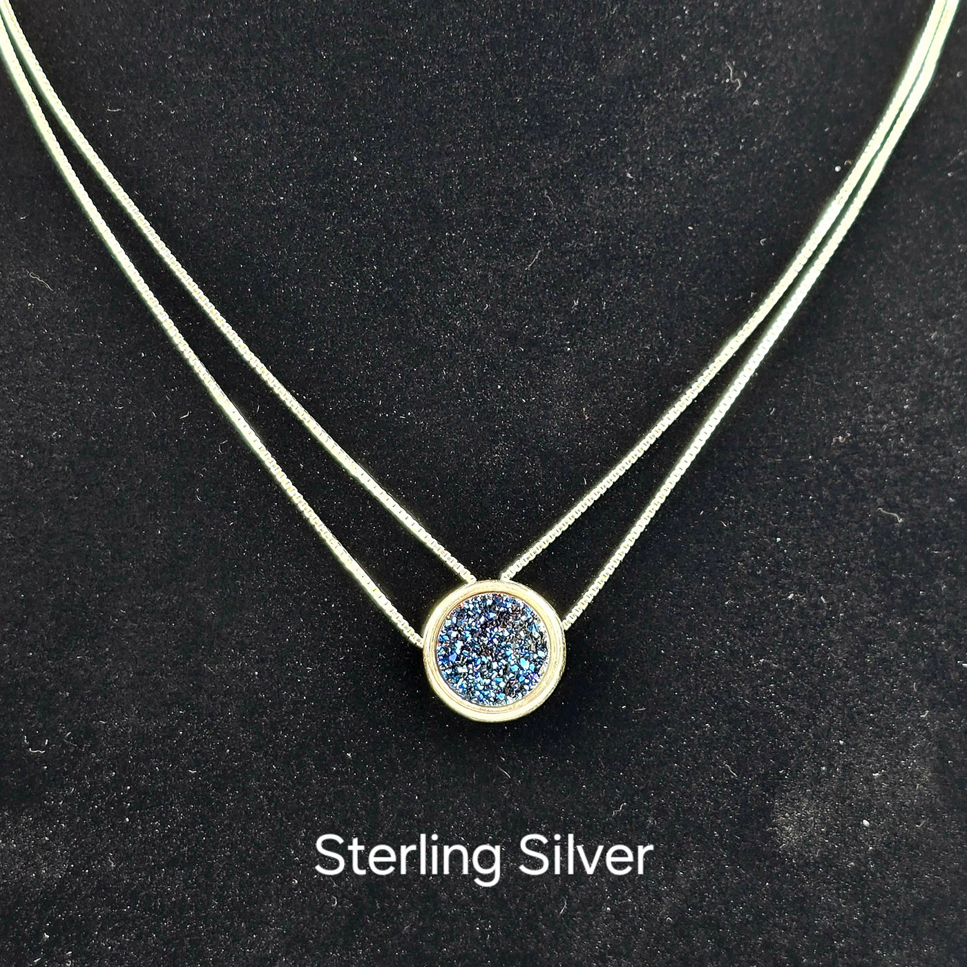 Mystic Blue Druzy Double Chain Necklace - You Choose Finish sterling silver variant labeled